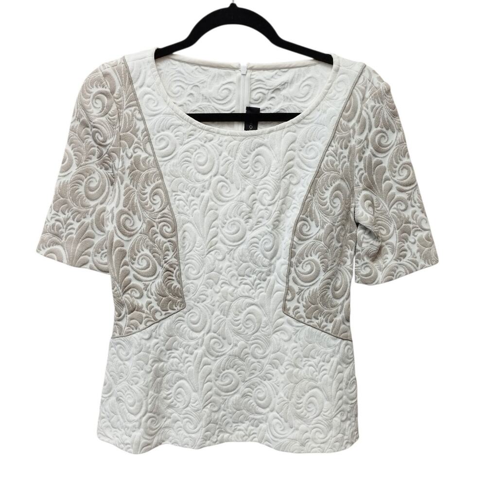 NWT St John Womens Embossed Artsy Floral Top 4 Luxury Sophisticated Career